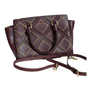 Michael Kors Medium Diamond Grommet Selma Plum Leather Satchel Handbag Purse